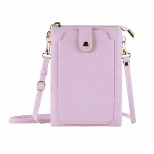 Litchi Texture Card Holder Mobile Phone Zipper Bag with Long Strap(Light Pink)