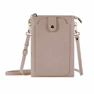 Litchi Texture Card Holder Mobile Phone Zipper Bag with Long Strap(Apricot)