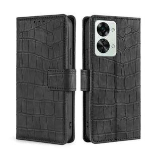 For OnePlus Nord 2T Skin Feel Crocodile Magnetic Clasp Leather Phone Case(Black)