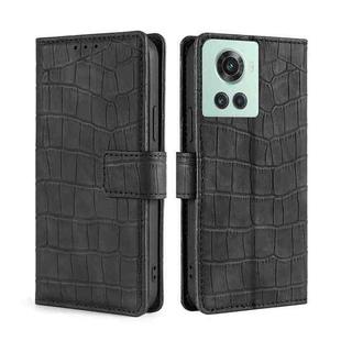 For OnePlus Ace/10R Skin Feel Crocodile Magnetic Clasp Leather Phone Case(Black)