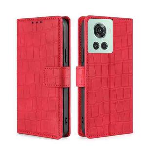 For OnePlus Ace/10R Skin Feel Crocodile Magnetic Clasp Leather Phone Case(Red)
