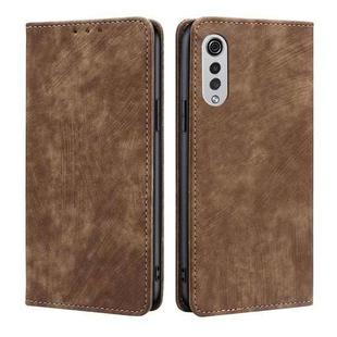 For LG Velvet RFID Anti-theft Brush Magnetic Leather Phone Case(Brown)