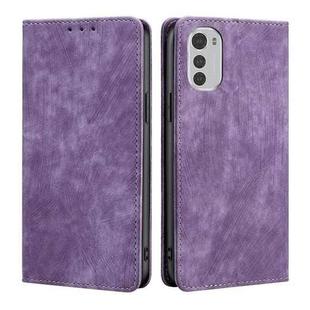 For Motorola Moto E32 4G RFID Anti-theft Brush Magnetic Leather Phone Case(Purple)