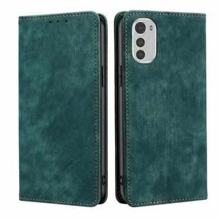 For Motorola Moto E32 4G RFID Anti-theft Brush Magnetic Leather Phone Case(Green)