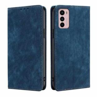For Motorola Moto G42 4G RFID Anti-theft Brush Magnetic Leather Phone Case(Blue)