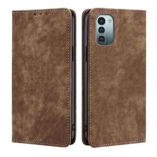 For Nokia G21/G11 Anti-theft Brush Magnetic Leather Phone Case(Brown)