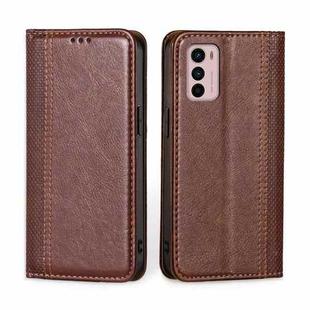 For Motorola Moto G42 4G Grid Texture Magnetic Flip Leather Phone Case(Brown)