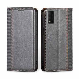 For TCL 30T T603DL Grid Texture Magnetic Flip Leather Phone Case(Grey)