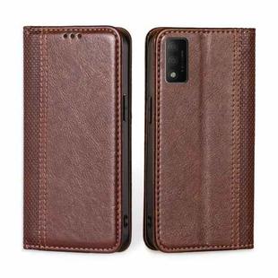 For TCL 30T T603DL Grid Texture Magnetic Flip Leather Phone Case(Brown)