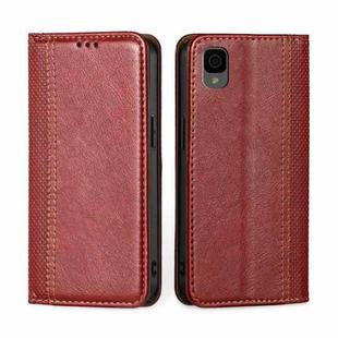 For TCL 30Z T602DL Grid Texture Magnetic Flip Leather Phone Case(Red)