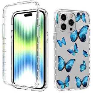 For iPhone 14 Pro Max Transparent Painted Phone Case (Blue Butterflies)