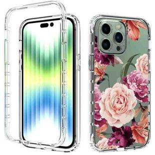 For iPhone 14 Pro Max Transparent Painted Phone Case(Purple Floral)