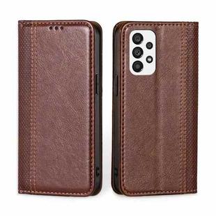 For Samsung Galaxy A73 5G Grid Texture Magnetic Flip Leather Phone Case(Brown)