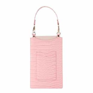 Stone Texture Card Holder Mobile Phone Bag with Short Strap(Pink)
