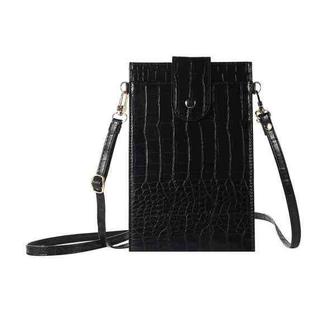Stone Texture Card Holder Mobile Phone Bag with Long Strap(Black)
