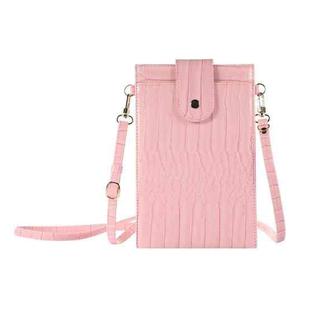 Stone Texture Card Holder Mobile Phone Bag with Long Strap(Pink)