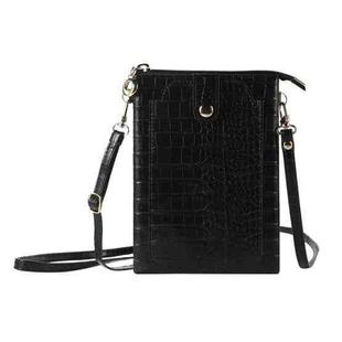 Stone Texture Card Holder Mobile Phone Zipper Bag with Long Strap(Black)