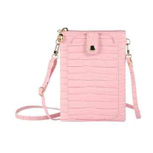 Stone Texture Card Holder Mobile Phone Zipper Bag with Long Strap(Pink)