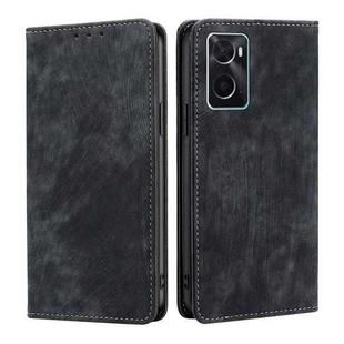 For OPPO A36 4G/A76 4G Global RFID Anti-theft Brush Magnetic Leather Phone Case(Black)
