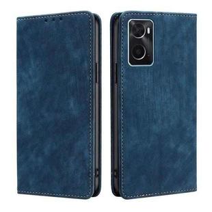 For OPPO A36 4G/A76 4G Global RFID Anti-theft Brush Magnetic Leather Phone Case(Blue)
