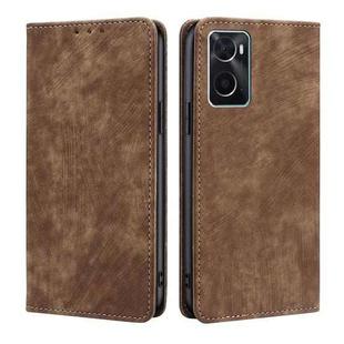 For OPPO A36 4G/A76 4G Global RFID Anti-theft Brush Magnetic Leather Phone Case(Brown)