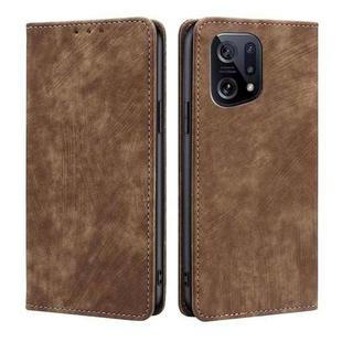 For OPPO Find X5 RFID Anti-theft Brush Magnetic Leather Phone Case(Brown)