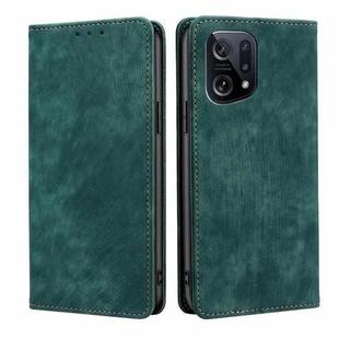 For OPPO Find X5 RFID Anti-theft Brush Magnetic Leather Phone Case(Green)