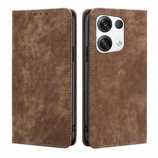 For OPPO Reno8 Pro+ 5G RFID Anti-theft Brush Magnetic Leather Phone Case(Brown)