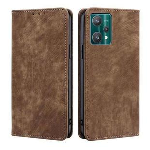 For Realme 9 Pro/V25/Q5 5G RFID Anti-theft Brush Magnetic Leather Phone Case(Brown)