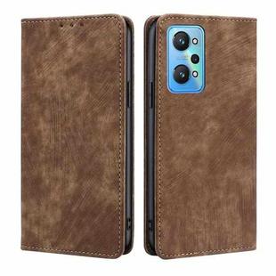 For Realme GT Neo2 5G RFID Anti-theft Brush Magnetic Leather Phone Case(Brown)