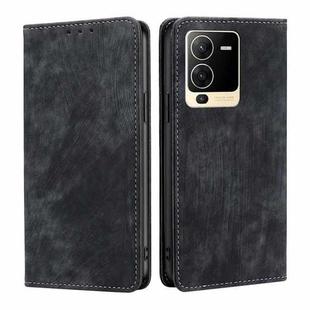 For vivo S15 5G RFID Anti-theft Brush Magnetic Leather Phone Case(Black)