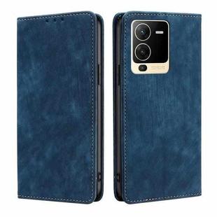 For vivo S15 5G RFID Anti-theft Brush Magnetic Leather Phone Case(Blue)