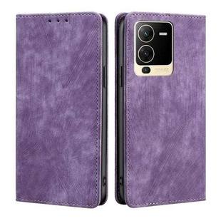 For vivo S15 5G RFID Anti-theft Brush Magnetic Leather Phone Case(Purple)