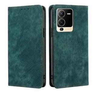 For vivo S15 5G RFID Anti-theft Brush Magnetic Leather Phone Case(Green)