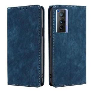 For vivo X70 RFID Anti-theft Brush Magnetic Leather Phone Case(Blue)