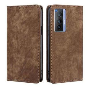 For vivo X70 RFID Anti-theft Brush Magnetic Leather Phone Case(Brown)