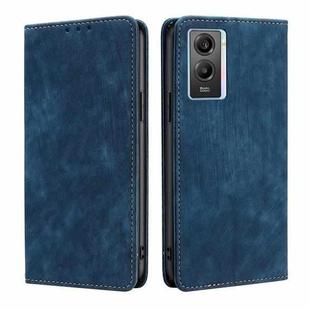 For vivo Y55S 5G RFID Anti-theft Brush Magnetic Leather Phone Case(Blue)