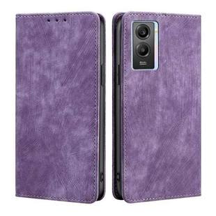 For vivo Y55S 5G RFID Anti-theft Brush Magnetic Leather Phone Case(Purple)