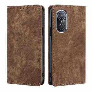 For Huawei Nova 9 SE 4G RFID Anti-theft Brush Magnetic Leather Phone Case(Brown)