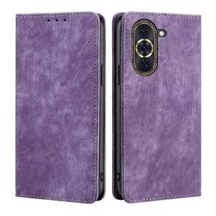 For Huawei Nova 10 Pro RFID Anti-theft Brush Magnetic Leather Phone Case(Purple)