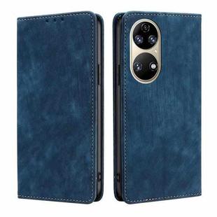 For Huawei P50 RFID Anti-theft Brush Magnetic Leather Phone Case(Blue)