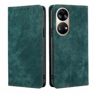 For Huawei P50 RFID Anti-theft Brush Magnetic Leather Phone Case(Green)