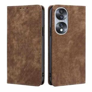 For Honor 70 RFID Anti-theft Brush Magnetic Leather Phone Case(Brown)