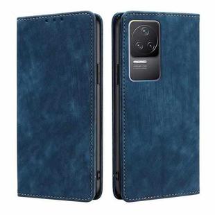 For Xiaomi Redmi K50/K50 Pro RFID Anti-theft Brush Magnetic Leather Phone Case(Blue)