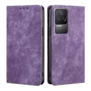 For Xiaomi Redmi K50/K50 Pro RFID Anti-theft Brush Magnetic Leather Phone Case(Purple)