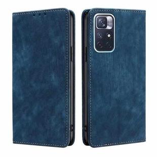 For Xiaomi Redmi Note 11 5G/Poco M4 Pro 5G RFID Anti-theft Brush Magnetic Leather Phone Case(Blue)