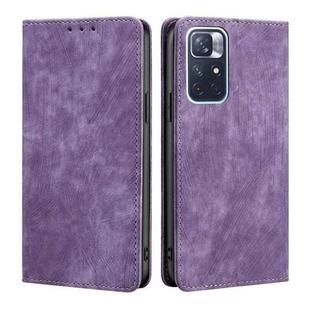 For Xiaomi Redmi Note 11 5G/Poco M4 Pro 5G RFID Anti-theft Brush Magnetic Leather Phone Case(Purple)