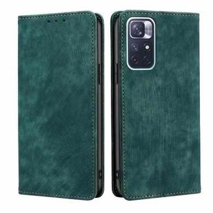 For Xiaomi Redmi Note 11 5G/Poco M4 Pro 5G RFID Anti-theft Brush Magnetic Leather Phone Case(Green)