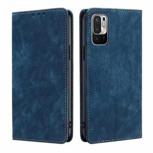 For Xiaomi Redmi Note 10 JE  Japan RFID Anti-theft Brush Magnetic Leather Phone Case(Blue)