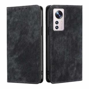 For Xiaomi 12 RFID Anti-theft Brush Magnetic Leather Phone Case(Black)